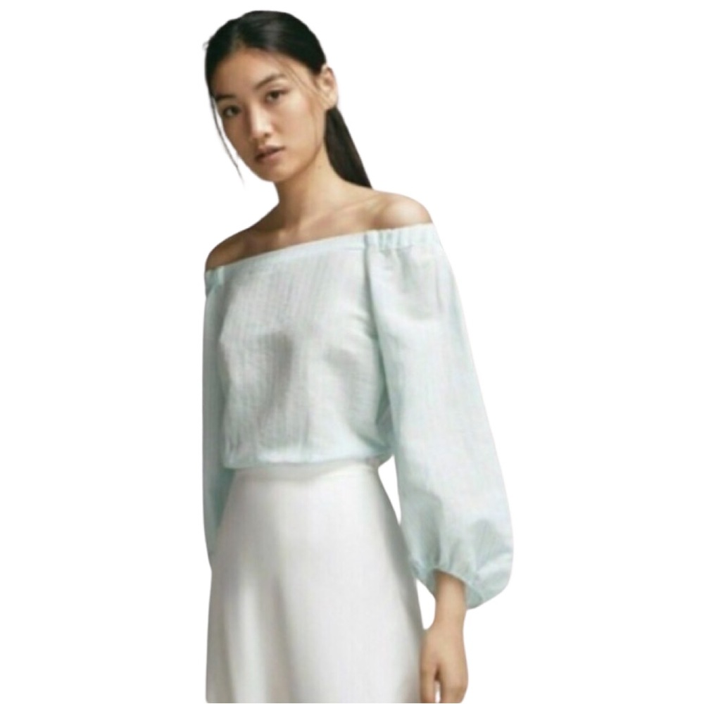 Massimo Dutti Pale Mint Off-Shoulder Blouse